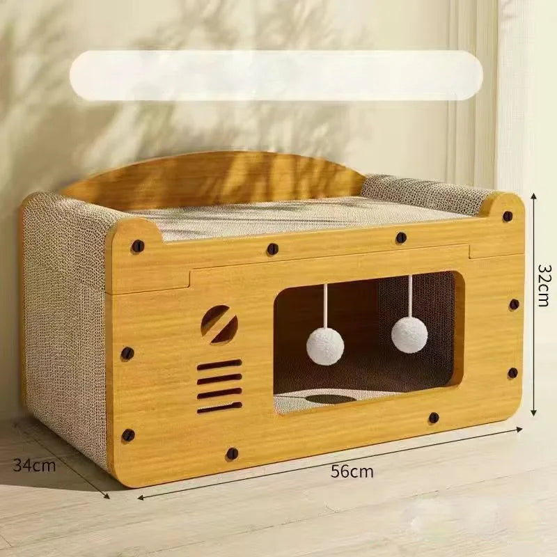 Placa arranhadora para gatos de interior Playhouse – Arranhador durável multiuso, poste e casa de brincar