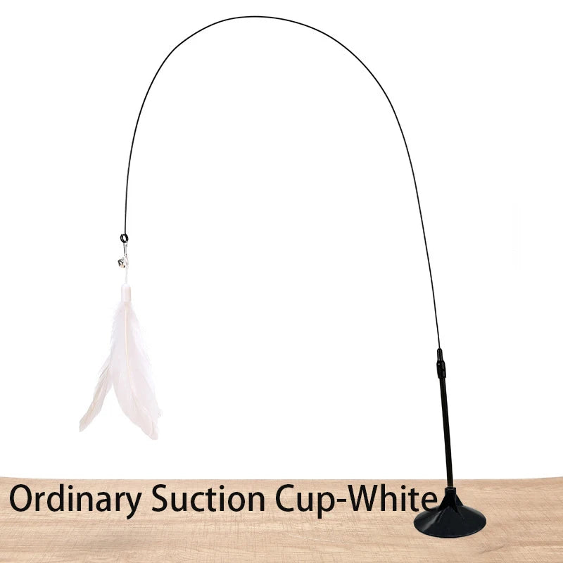 Jouet interactif pour chat mains libres, baguette de jeu pour chatons, jouet à ventouse, baguette pour chat en forme d'oiseau/plume, accessoires pour animaux de compagnie