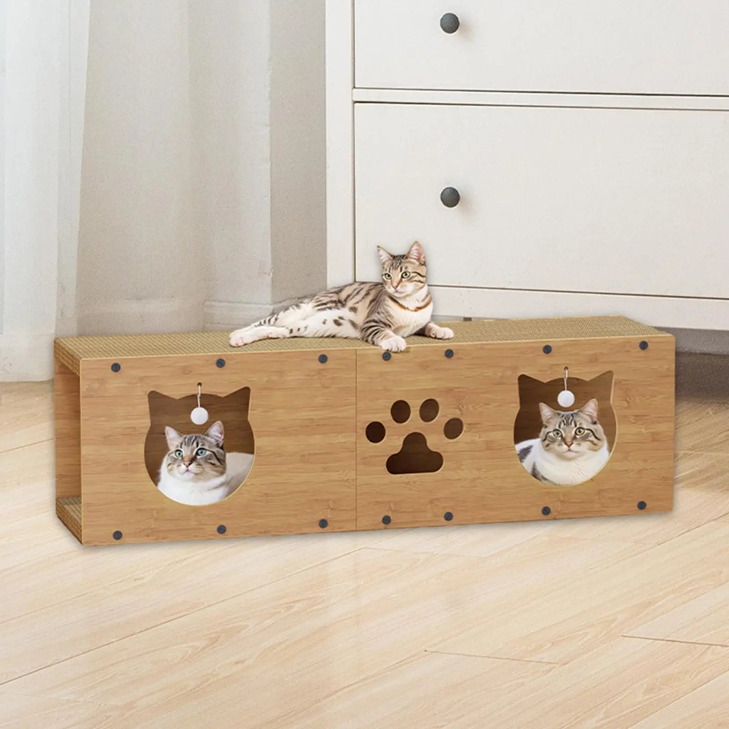 Multifunctional Cat Tunnel Scratcher & Hideaway – Interactive Cat House & Scratching Board