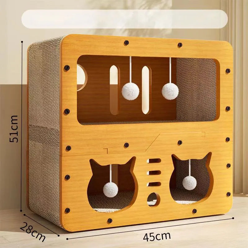 Placa arranhadora para gatos de interior Playhouse – Arranhador durável multiuso, poste e casa de brincar