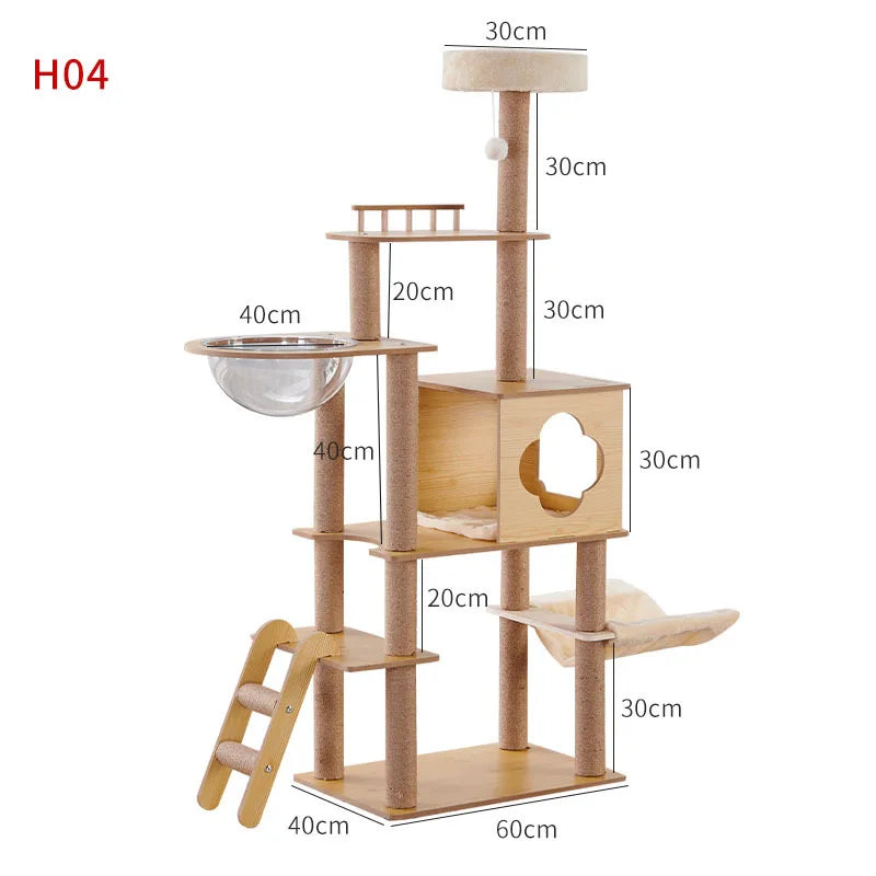 Large Multi-Level Cat Tree Tower – Tall Cat Apartment with Climbing Frame, Sisal Scratching Posts & Boards