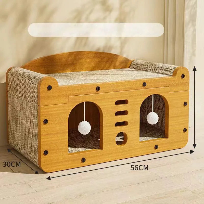 Placa arranhadora para gatos de interior Playhouse – Arranhador durável multiuso, poste e casa de brincar