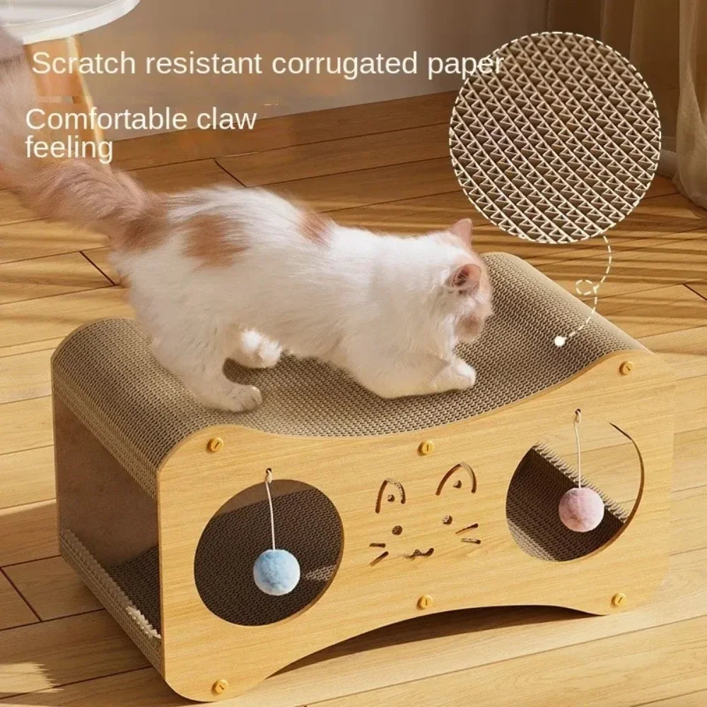 Double-Layer Tunnel Cat Scratching Board – Cat House Nest with Teasing Ball & Claw Grinding Corrugated Paper