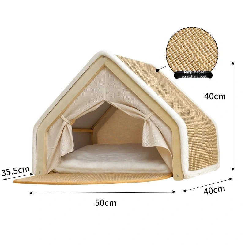 Nid pour chat, villa d'hiver chaude pour chat, maison pour chat en forme de coquillage, sac de couchage semi-fermé, griffoir anti-déchets, tapis en sisal pour chat