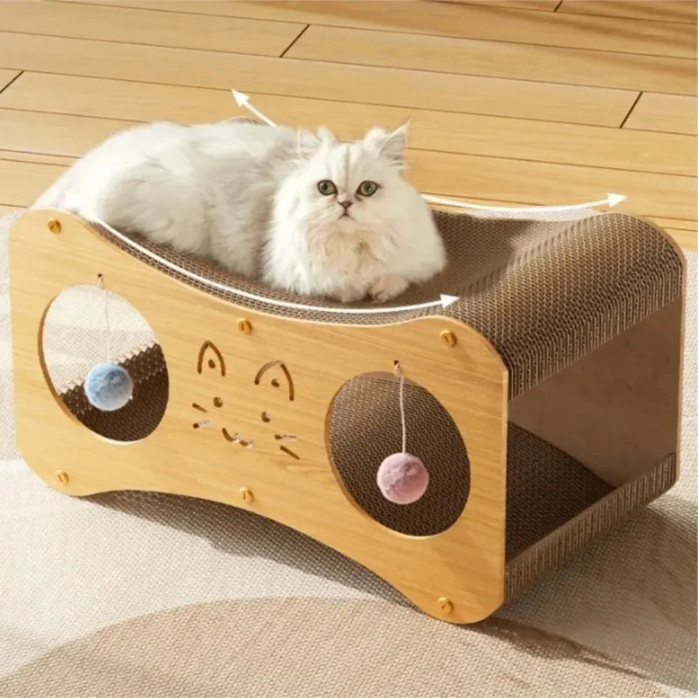 Double-Layer Tunnel Cat Scratching Board – Cat House Nest with Teasing Ball & Claw Grinding Corrugated Paper