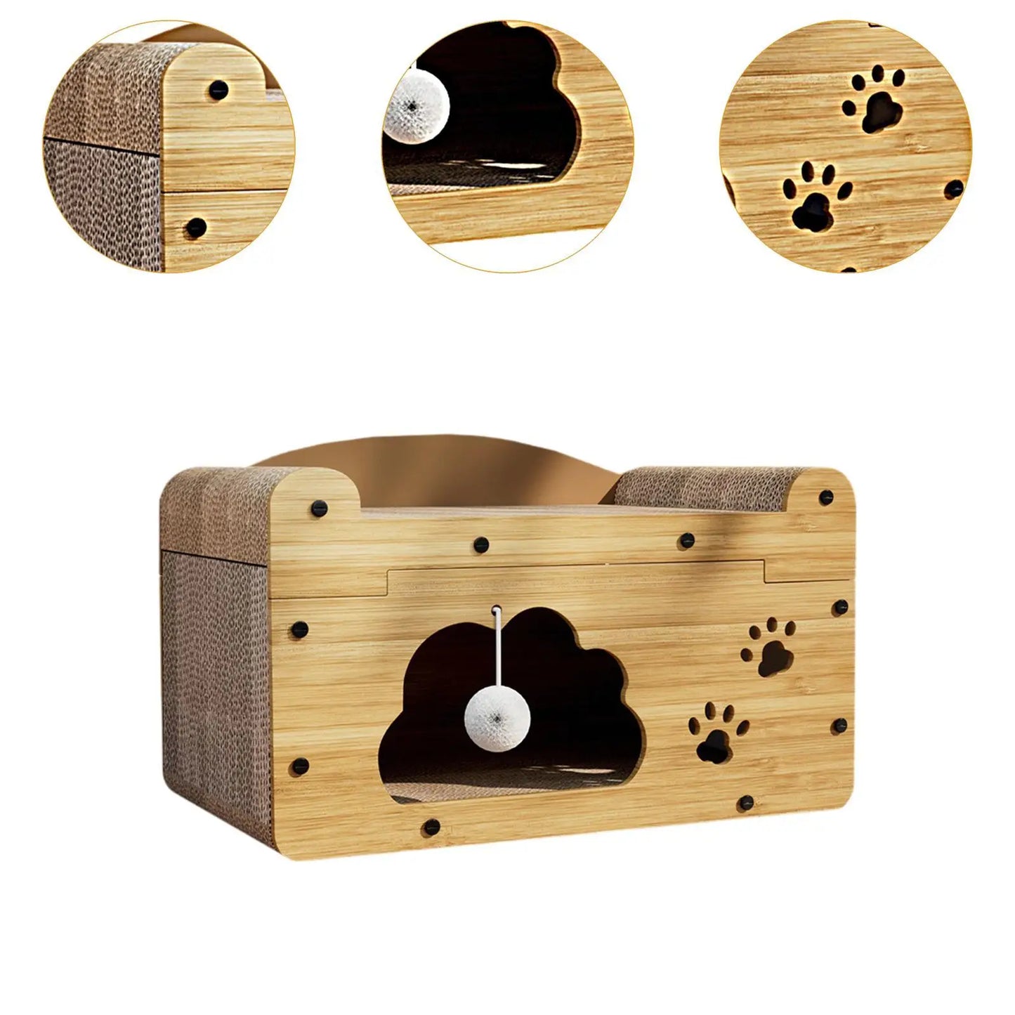 Arranhador de papelão ondulado multifuncional para gatos e centro de atividades – Almofada para arranhar, cama e brinquedo