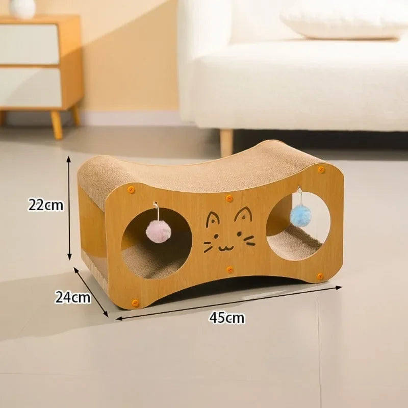 Double-Layer Tunnel Cat Scratching Board – Cat House Nest with Teasing Ball & Claw Grinding Corrugated Paper