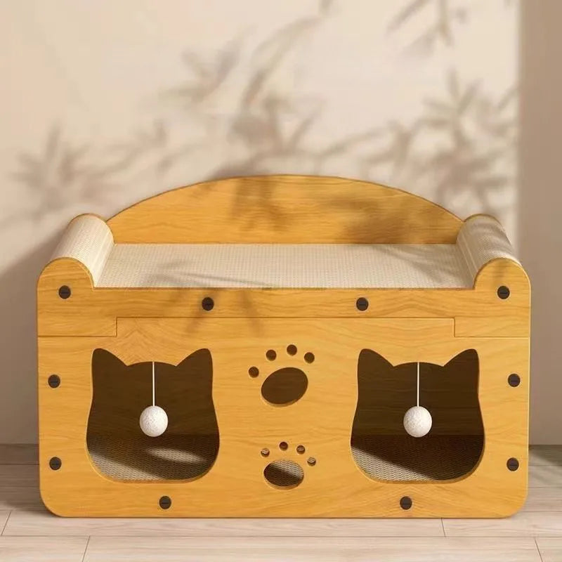 Placa arranhadora para gatos de interior Playhouse – Arranhador durável multiuso, poste e casa de brincar