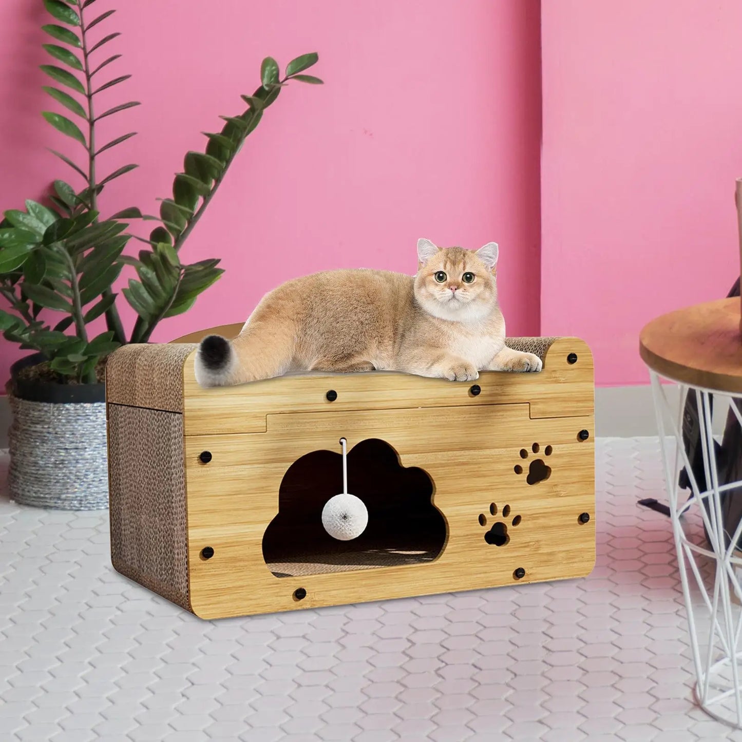 Arranhador de papelão ondulado multifuncional para gatos e centro de atividades – Almofada para arranhar, cama e brinquedo