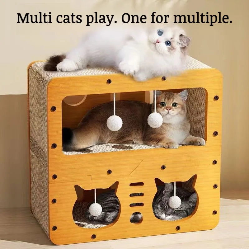 Placa arranhadora para gatos de interior Playhouse – Arranhador durável multiuso, poste e casa de brincar