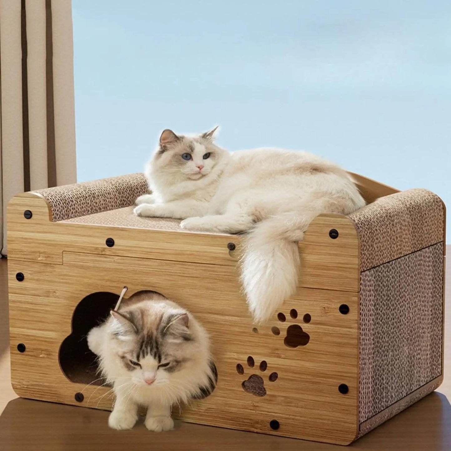 Arranhador de papelão ondulado multifuncional para gatos e centro de atividades – Almofada para arranhar, cama e brinquedo
