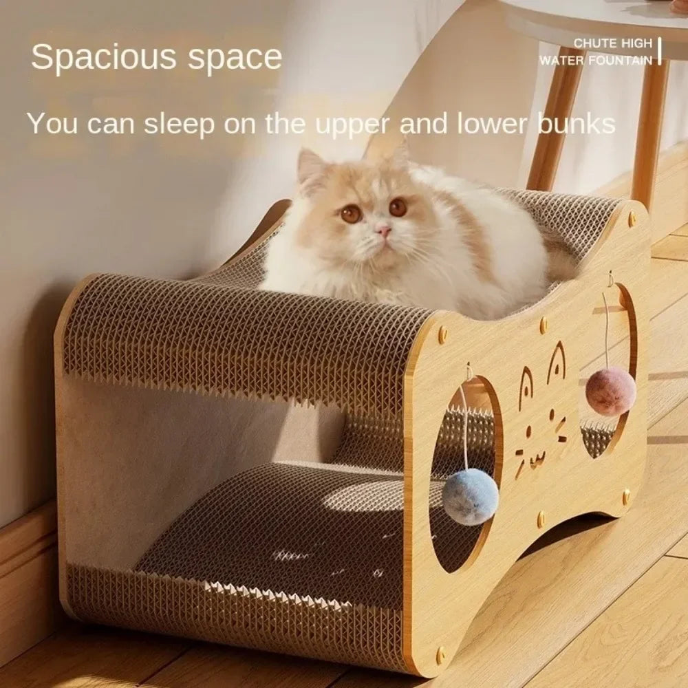 Double-Layer Tunnel Cat Scratching Board – Cat House Nest with Teasing Ball & Claw Grinding Corrugated Paper