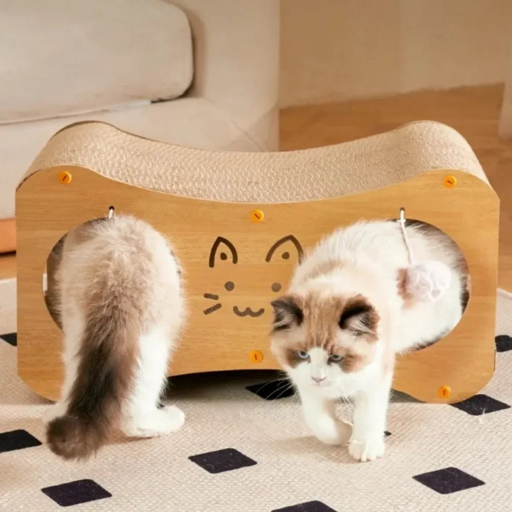 Double-Layer Tunnel Cat Scratching Board – Cat House Nest with Teasing Ball & Claw Grinding Corrugated Paper