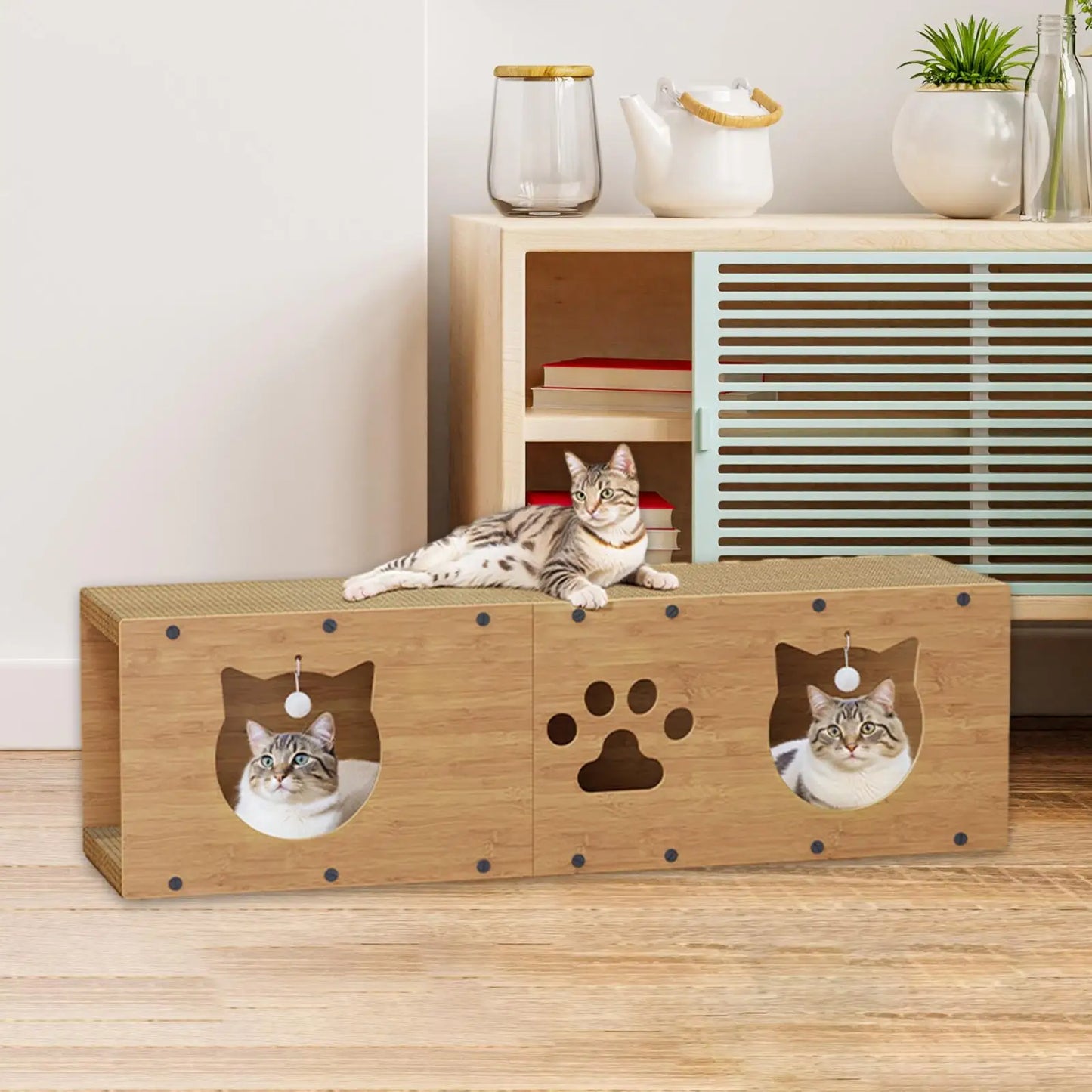 Multifunctional Cat Tunnel Scratcher & Hideaway – Interactive Cat House & Scratching Board