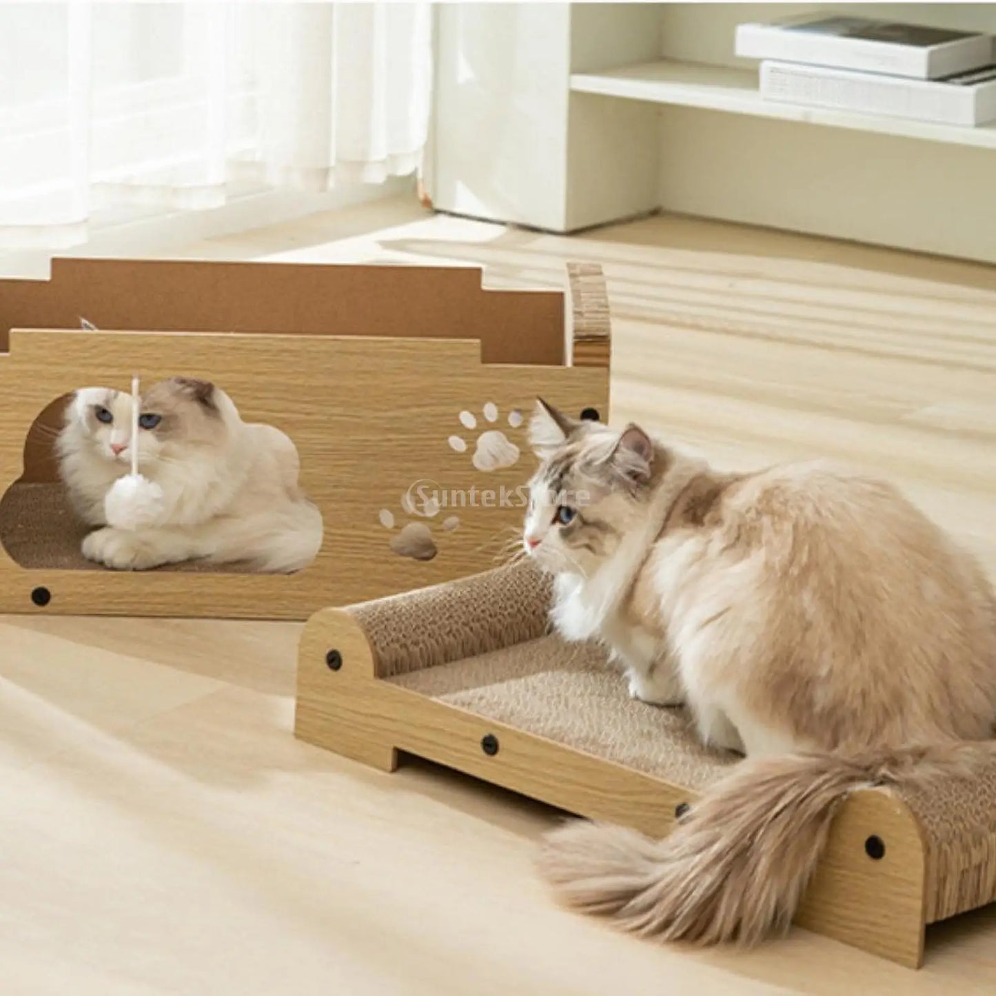 Arranhador de papelão ondulado multifuncional para gatos e centro de atividades – Almofada para arranhar, cama e brinquedo