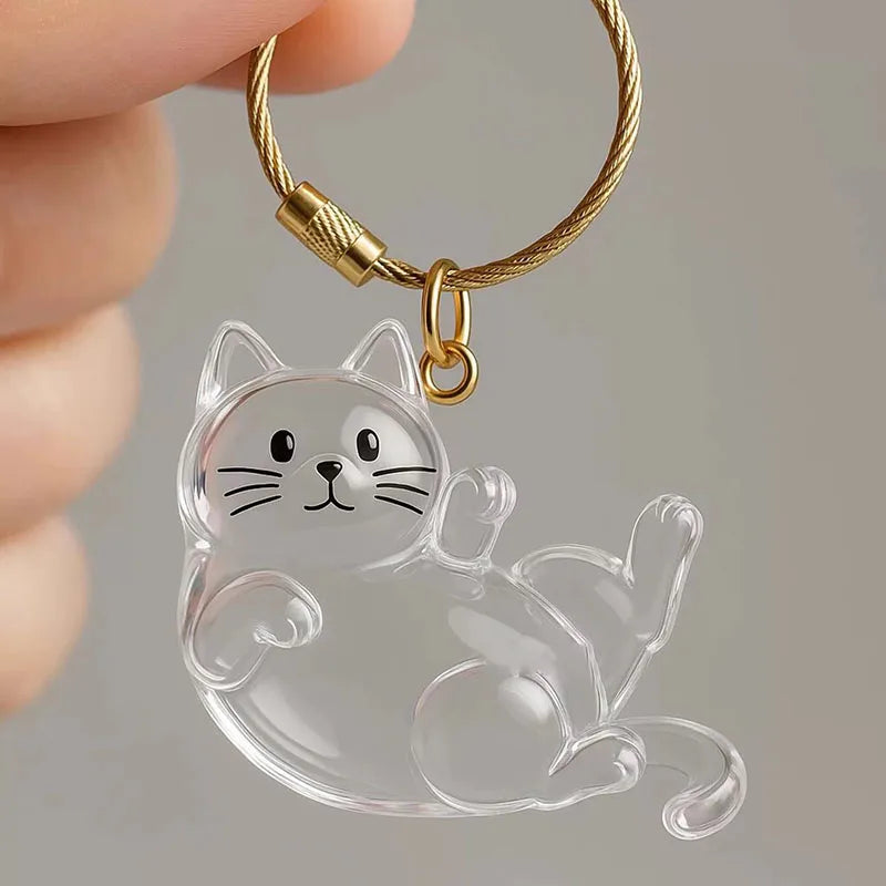 New Cat Shape Hair Storage Pendant Keychain DIY Transparent Souvenir Collection Pet Hair Storage Box Cartoon Backpack Keyring