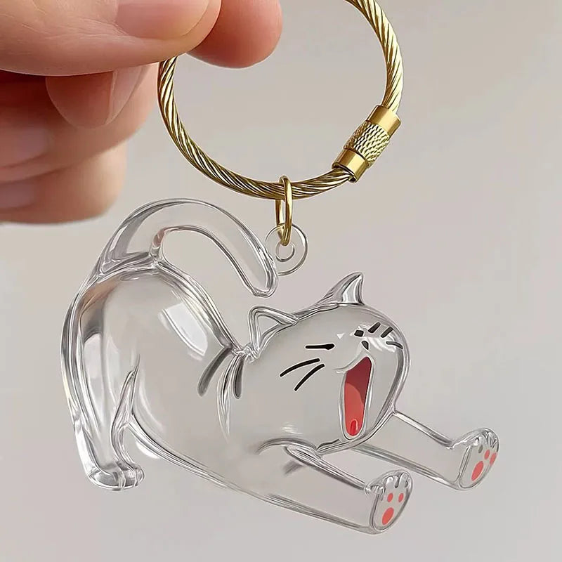 New Cat Shape Hair Storage Pendant Keychain DIY Transparent Souvenir Collection Pet Hair Storage Box Cartoon Backpack Keyring