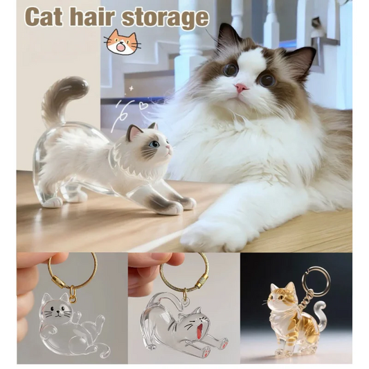 New Cat Shape Hair Storage Pendant Keychain DIY Transparent Souvenir Collection Pet Hair Storage Box Cartoon Backpack Keyring