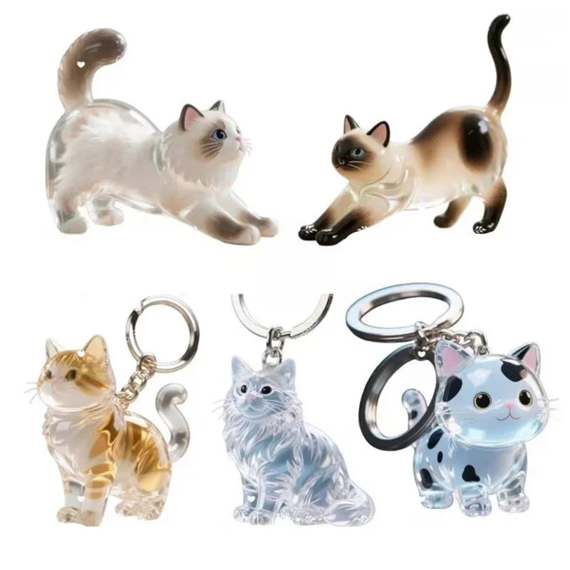 New Cat Shape Hair Storage Pendant Keychain DIY Transparent Souvenir Collection Pet Hair Storage Box Cartoon Backpack Keyring