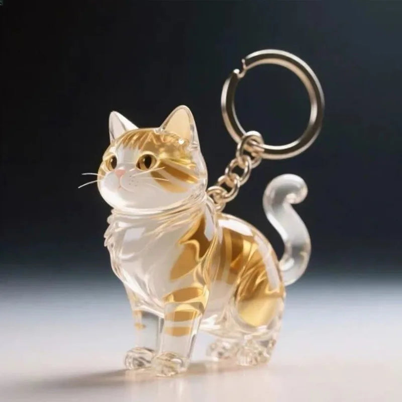 New Cat Shape Hair Storage Pendant Keychain DIY Transparent Souvenir Collection Pet Hair Storage Box Cartoon Backpack Keyring