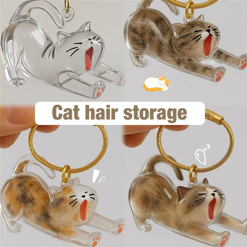 New Cat Shape Hair Storage Pendant Keychain DIY Transparent Souvenir Collection Pet Hair Storage Box Cartoon Backpack Keyring